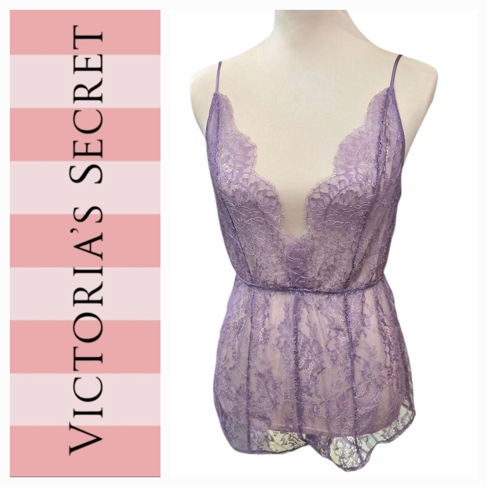 Victoria’s Secret Lace Sheer Deep V-neckline Teddy Lavender Mauve Size M/M